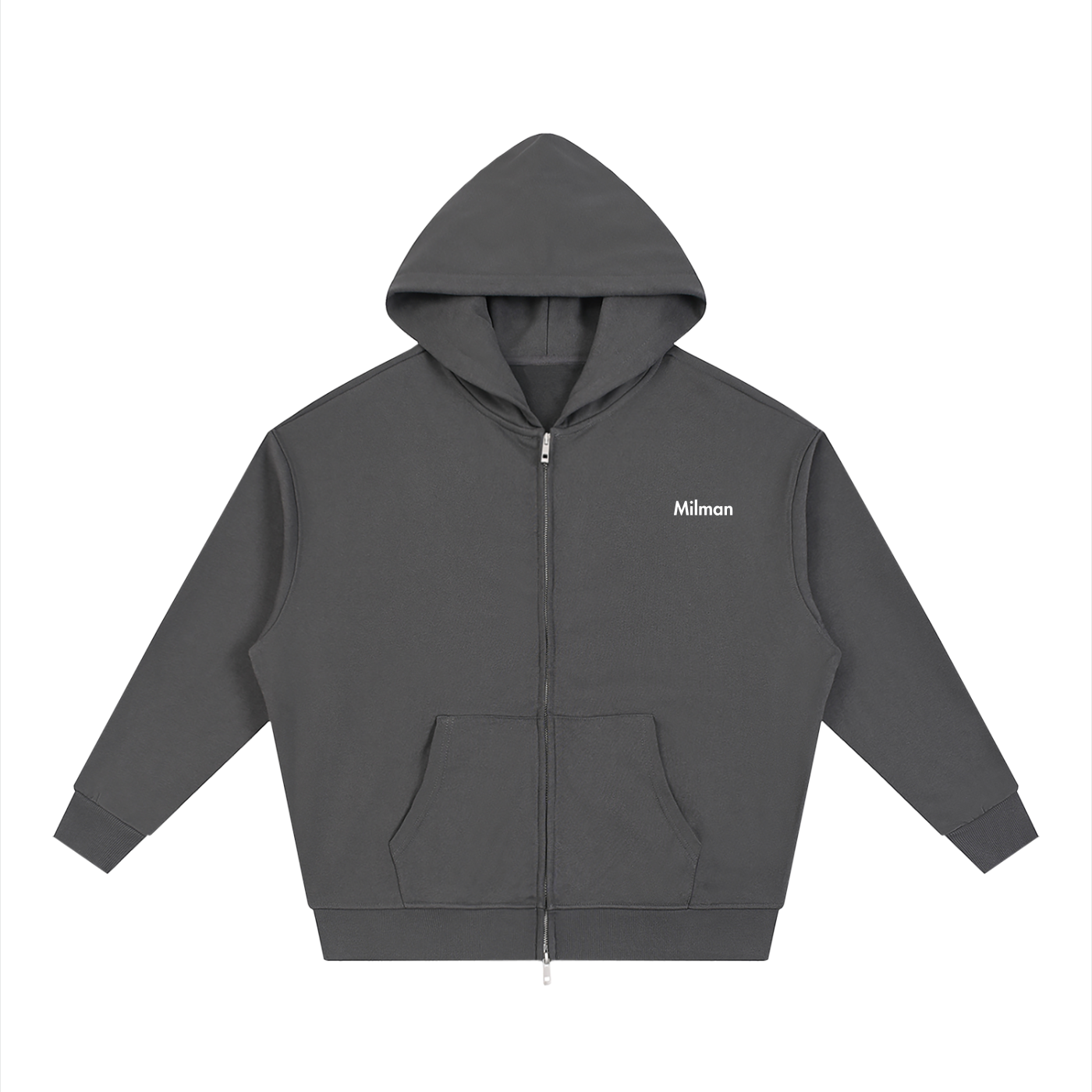 Unisex Loose Solid Full Zip Hoodie